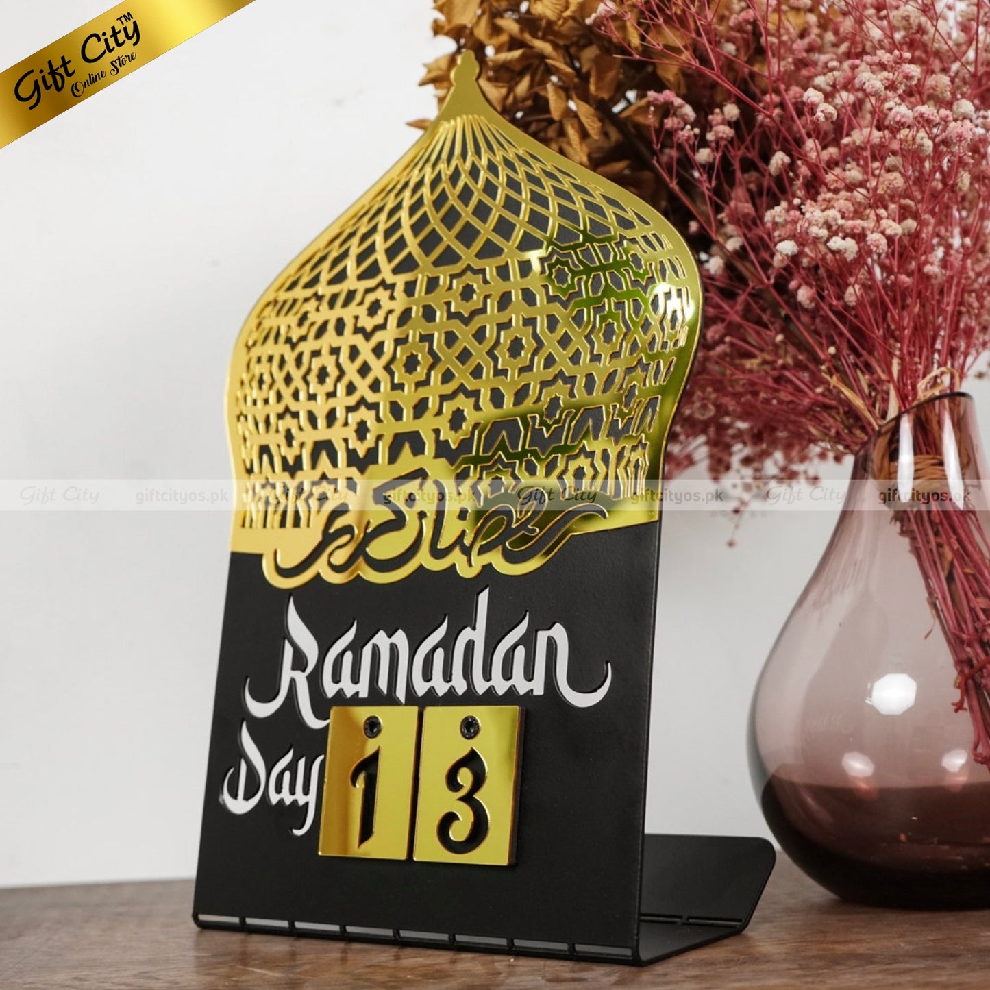 Ramadan Calendar Metal + Wooden + Acrylic Islamic Table Decor - Gift City Online Store