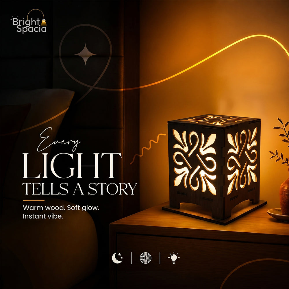 3D Table Lamp Laser Creative Wooden Lamps For Bedroom Side Table - Gift City