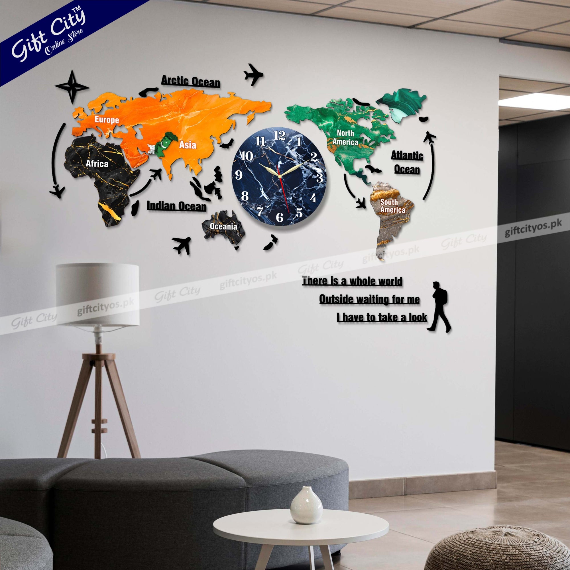 Gift City DIY Colorful World Map Wall Clock - Large 127cm for Home and Office