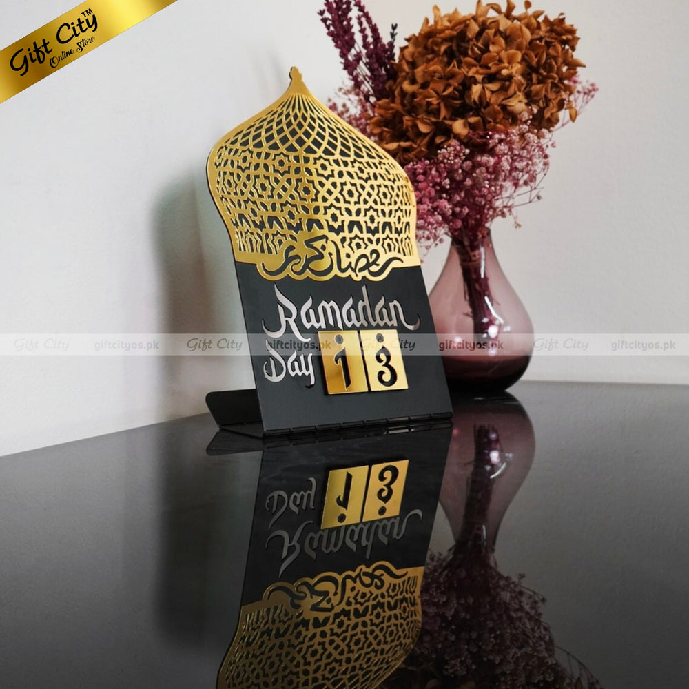 Ramadan Calendar Metal + Wooden + Acrylic Islamic Table Decor - Gift City Online Store - Gift City Online Store