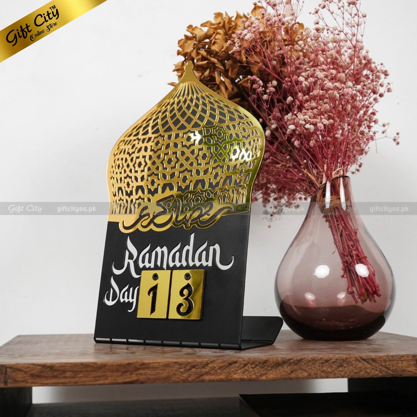 Ramadan Calendar Metal + Wooden + Acrylic Islamic Table Decor - Gift City Online Store