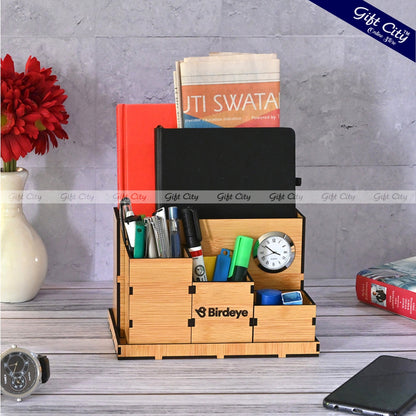 Gift City Presents 4-Compartment Desk Organizer with Clock | Multi-Functional Office Organizer | Ideal Corporate Gifts (Copy)