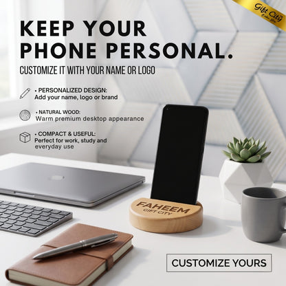 Custom Wooden Mobile Phone Stand | Personalized Logo Desk Mobile Holder