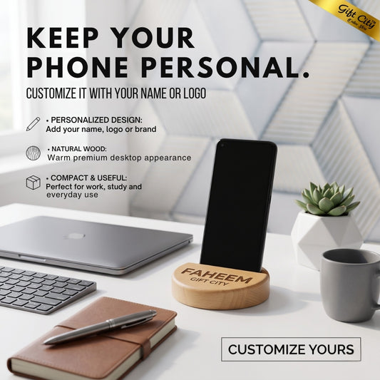 Custom Wooden Mobile Phone Stand | Personalized Logo Desk Mobile Holder