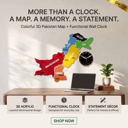 Gift City Presents Acrylic Colorful Pakistan Map Wall Art | Travel Agency | Modern Home & Office Decor | 3D National Pride Map