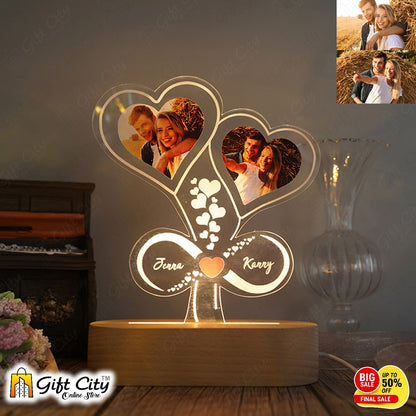 Customizable Heart Shape Acrylic Lamp With 2 Pics For Birthdays And Weddings