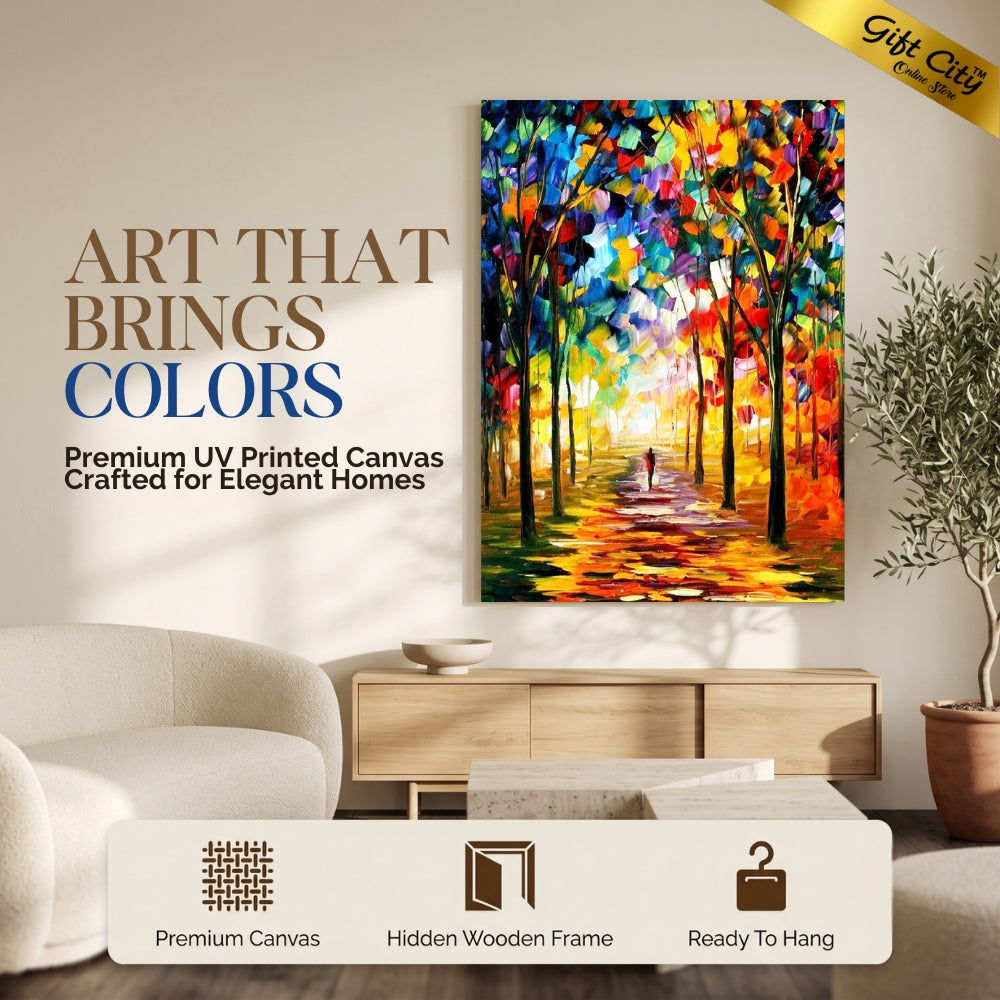 Forest Palette Knife Oil Canvas Painting | Colorful Forest Landscape Canvas Wall Art