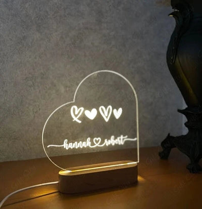 Gift City Customizable Modern Heart Shape Decorative Table Lamp with Acrylic Top and Acrylic Base - Direct Wire, Best Gift for Couples - Gift City Online Store