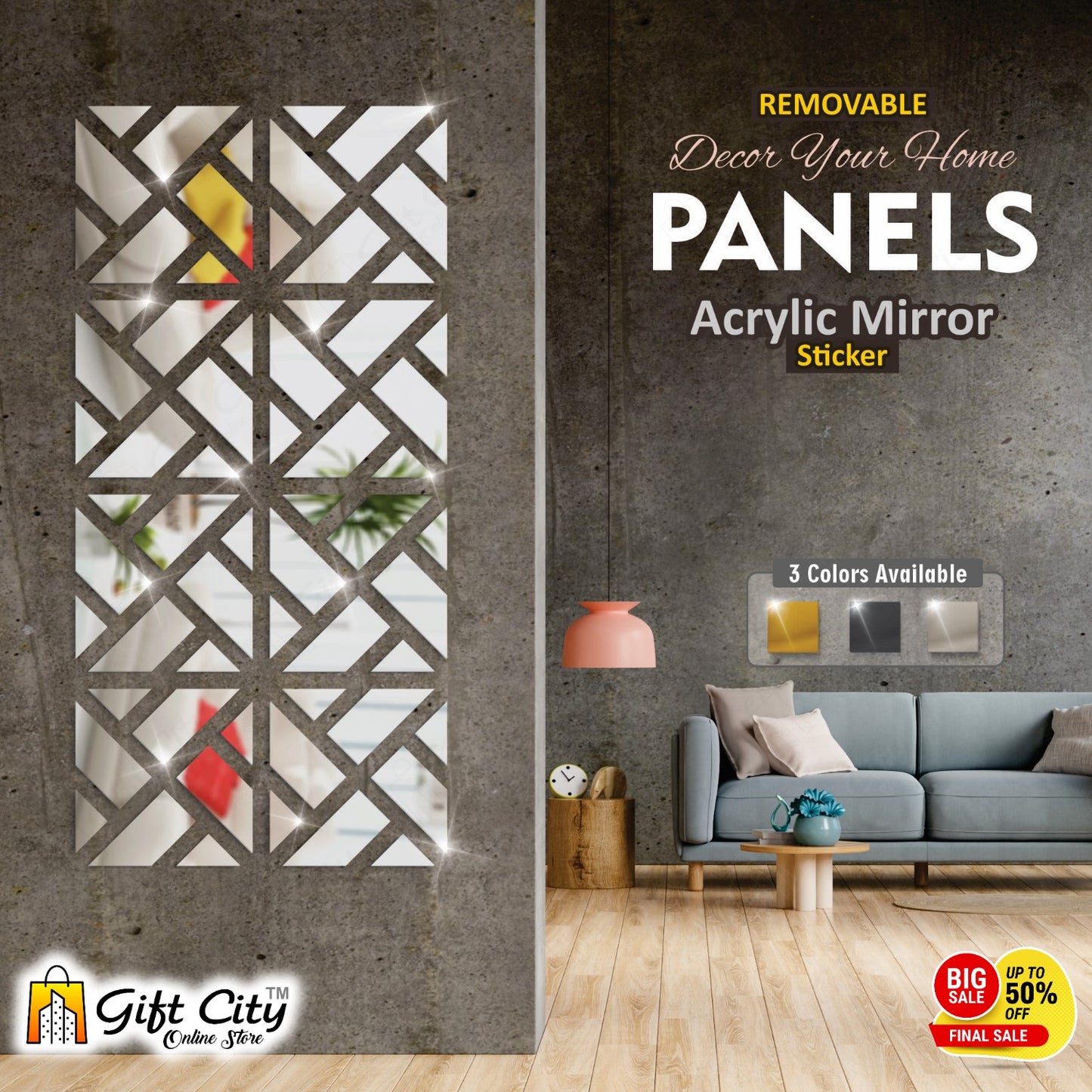 Geometrical Acrylic Mirror Silver 3D Panels Wall Art