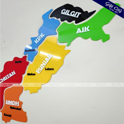 Gift City Presents Acrylic Colorful Pakistan Map Wall Art | Travel Agency | Modern Home & Office Decor | 3D National Pride Map