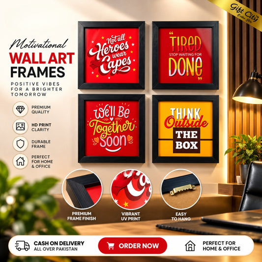 4 Inspiration Quote Frames Set, Wall Art Hangings Glass Frames - Gift City
