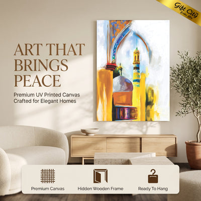 Islamic Mosque Canvas Wall Art with Wooden Frame | Digital Printed Islamic Painting for Home Decor
