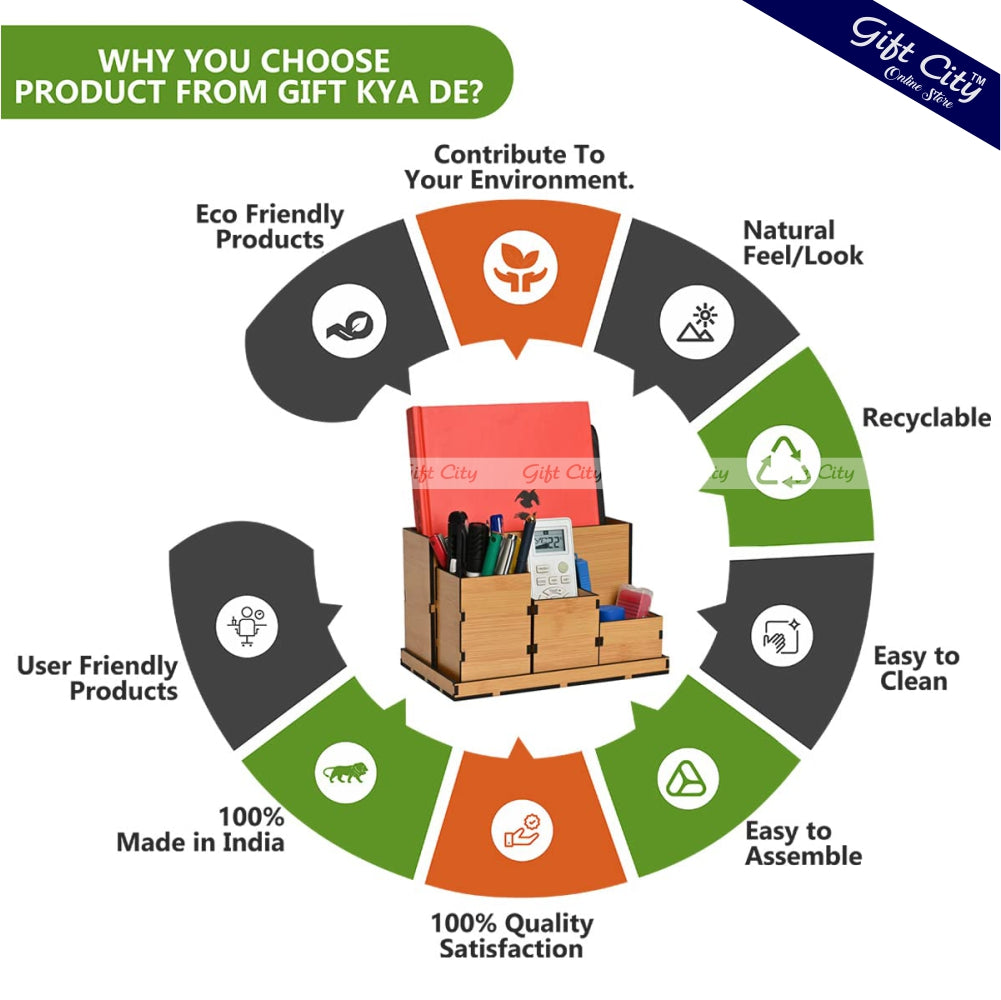 Gift City Presents 4-Compartment Desk Organizer | Multi-Functional Office Organizer | Ideal Corporate Gifts