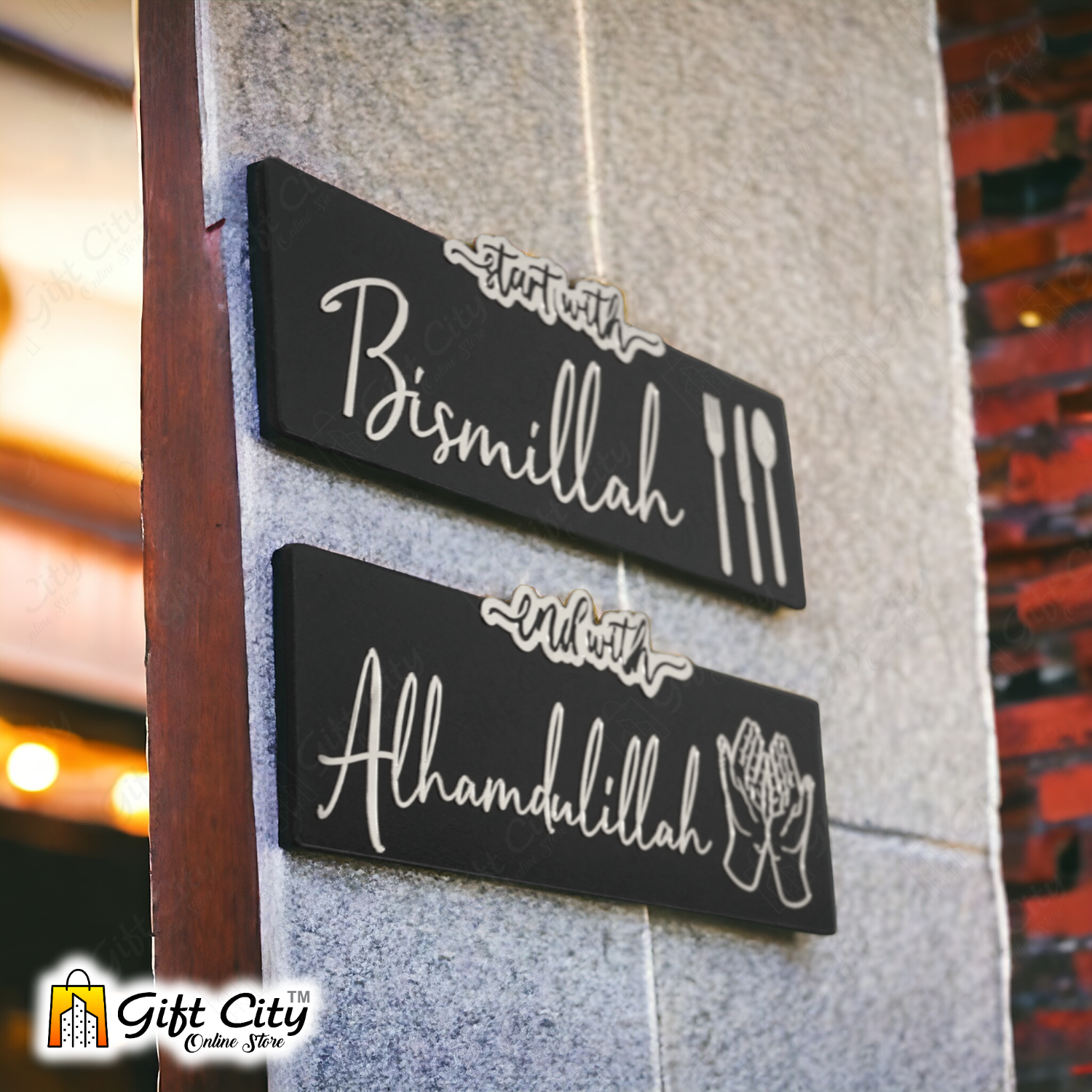 Start with Bismillah - End with Alhamdulillah Wooden / Acrylic Islamic Wall Art 