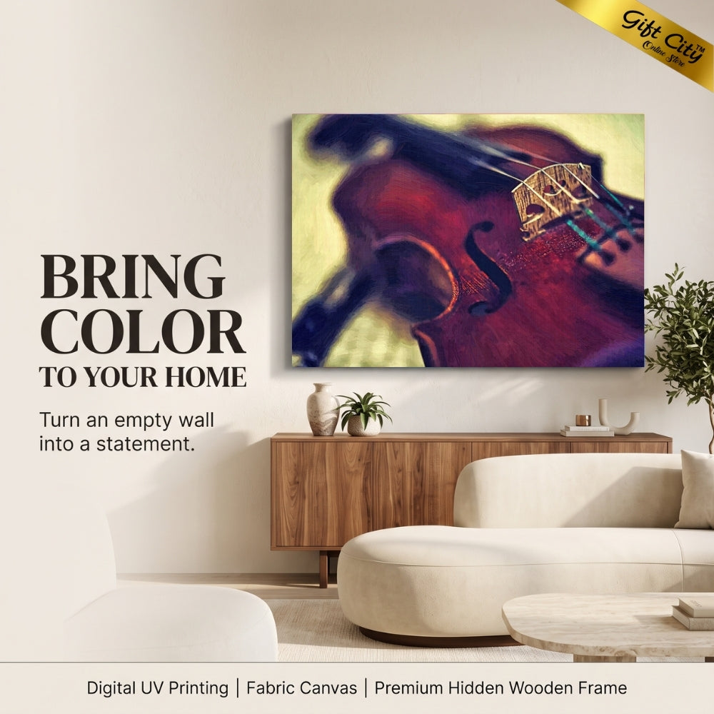 Violin Canvas Painting Wall Art with Wooden Frame | Musical Instrument Painting for Home Decor