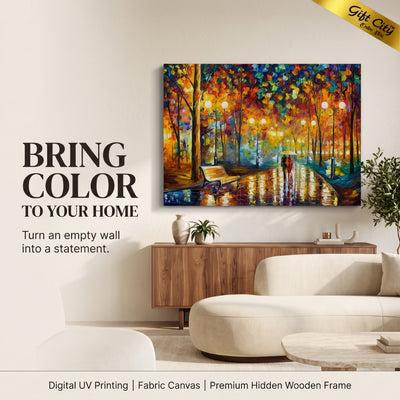 Romantic Couple Walking Palette Knife Canvas Painting | Couple Love Wall Art for Home & Bedroom Decor