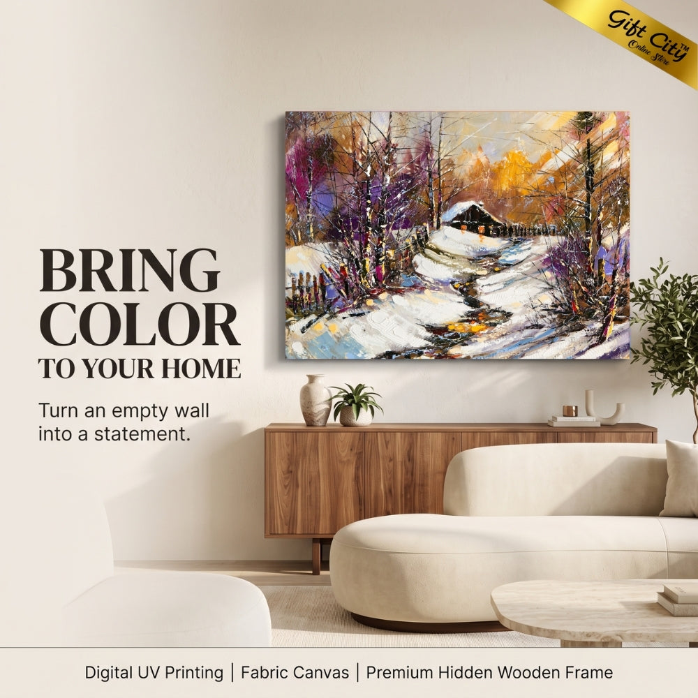 Winter Snow Falling in Jungle Canvas Painting Wall Hanging - Gift City Online Store
