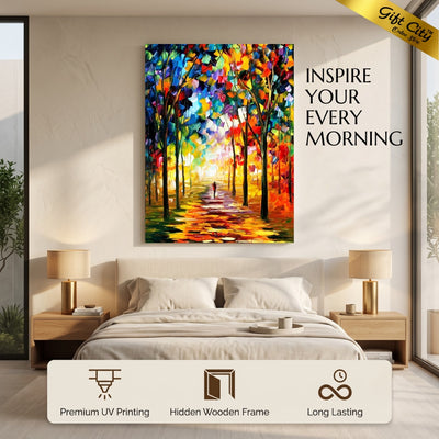 Forest Palette Knife Oil Canvas Painting | Colorful Forest Landscape Canvas Wall Art