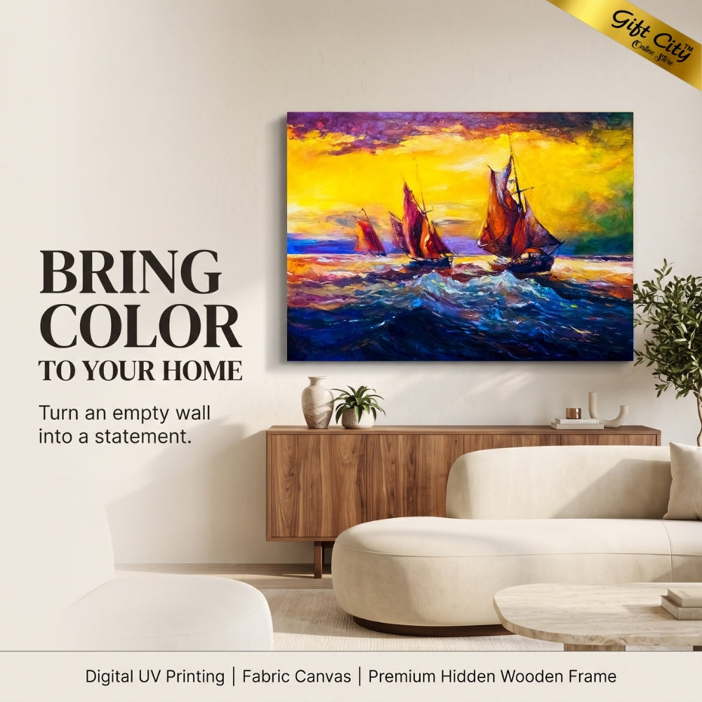 Sail Ship Canvas Painting | Sailing Ship Ocean Wall Art for Home & Office Decor