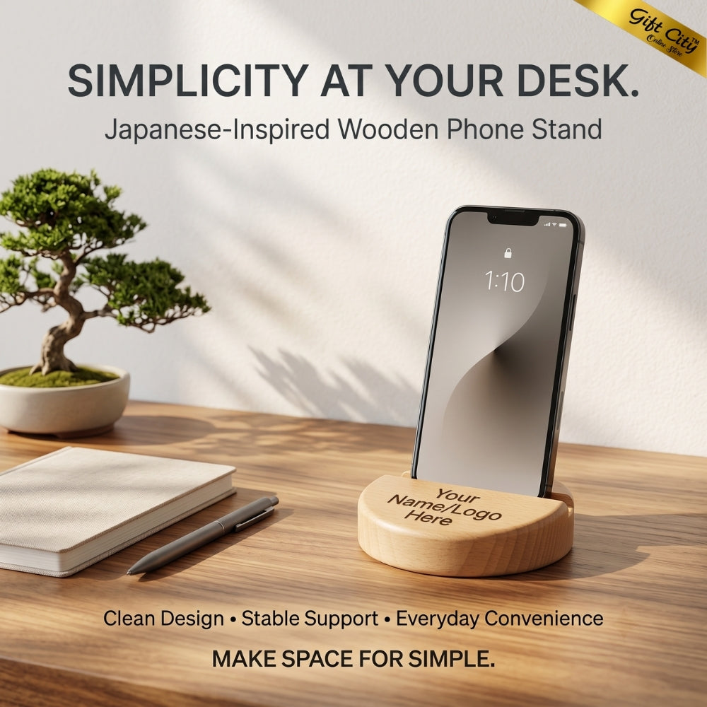 Custom Wooden Mobile Phone Stand | Personalized Logo Desk Mobile Holder