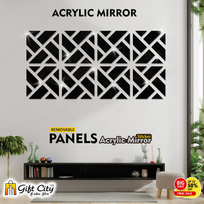 Geometrical Acrylic Mirror Black 3D Panels Wall Art For Living Room, Bedroom and Bathroom