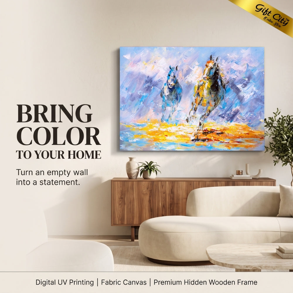 Running Horses Canvas Painting Wall Art | Modern Horse Artwork for Home & Office Decor
