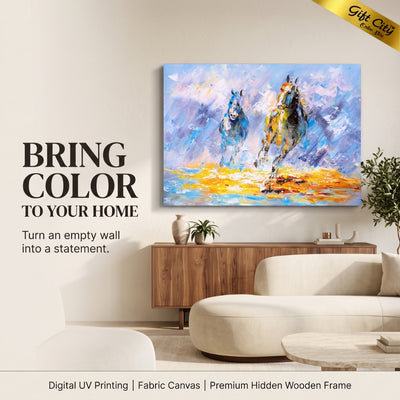 Running Horses Canvas Painting Wall Art | Modern Horse Artwork for Home & Office Decor