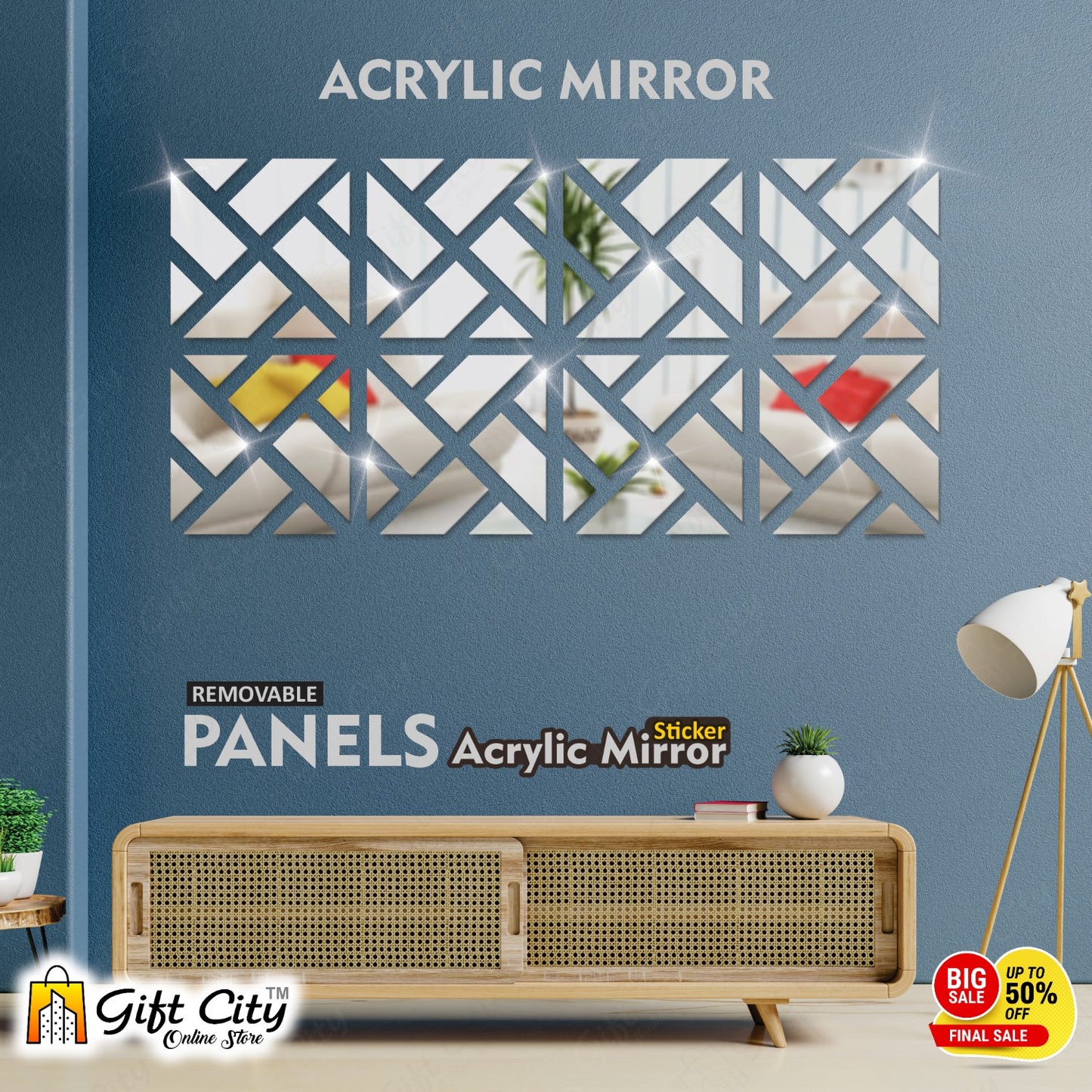 Geometrical Acrylic Mirror Silver 3D Panels Wall Art