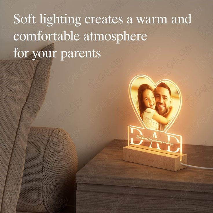 Gift City Customize 3D Picture & Text Decorative Lamp - Acrylic Plate - Wooden Base - Best Gift for Dad - Gift City Online Store