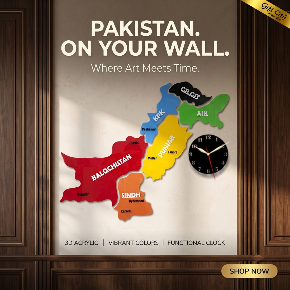 Gift City Presents Acrylic Colorful Pakistan Map Wall Art | Travel Agency | Modern Home & Office Decor | 3D National Pride Map