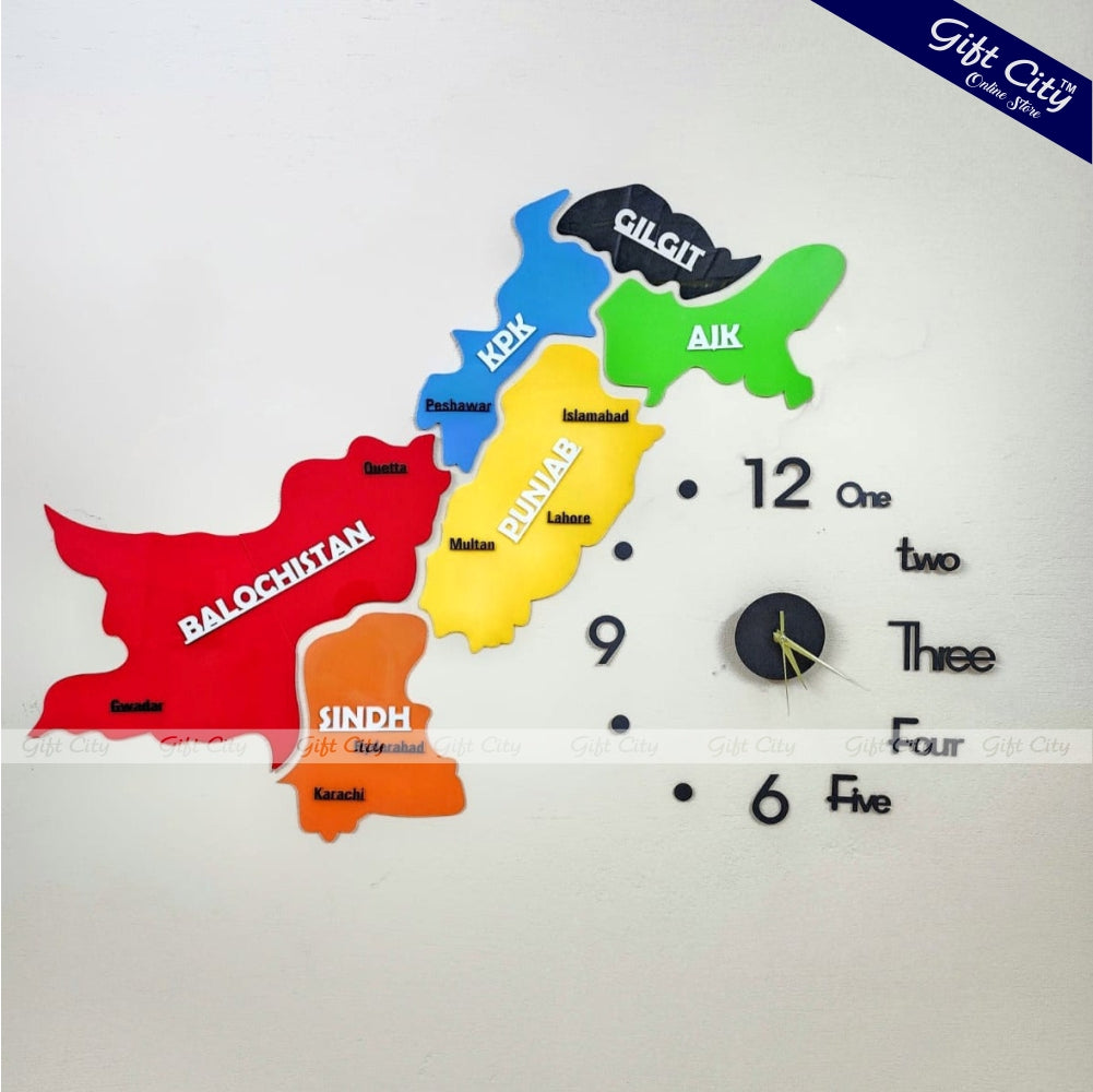 Gift City Presents Acrylic Colorful Pakistan Map Wall Art | Travel Agency | Modern Home & Office Decor | 3D National Pride Map