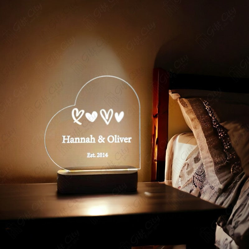 Gift City Customizable Modern Heart Shape Decorative Table Lamp with Acrylic Top and Acrylic Base - Direct Wire, Best Gift for Couples - Gift City Online Store