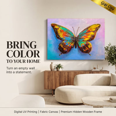 Colorful Butterfly Canvas Painting Wall Art with Wooden Frame | Digital Printed Butterfly Painting for Home Decor