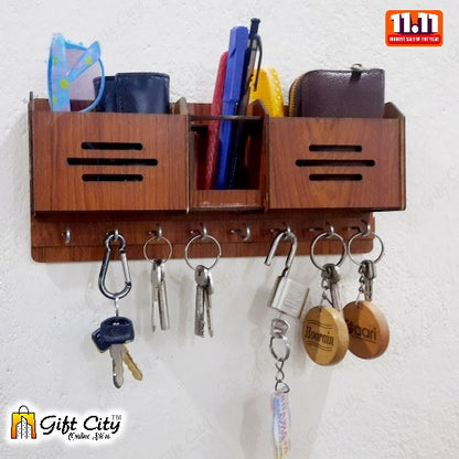 GEOMETRIC Multipurpose design Wood Key Holder With 8 Hooks