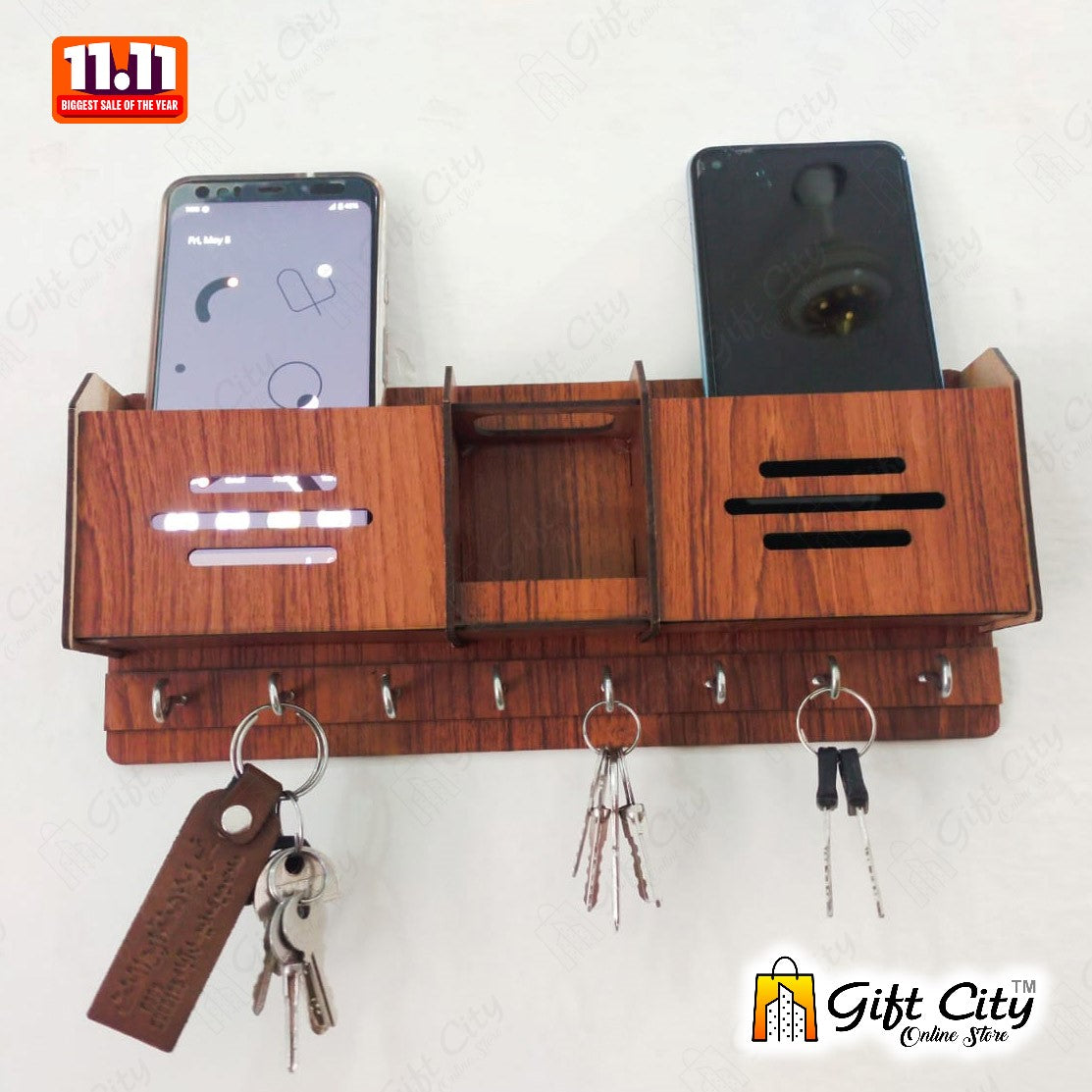 GEOMETRIC Multipurpose design Wood Key Holder With 8 Hooks