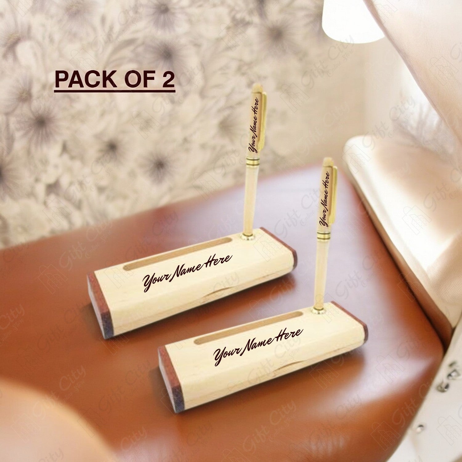 Gift City: Transform Your Workspace with Elegant Wooden Pen & Card Holders - Free Shipping Included!