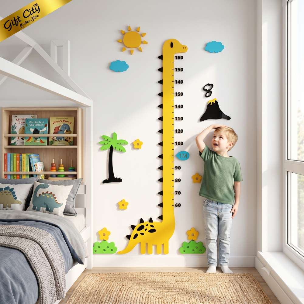 Baby Dinosaur Height Chart Wall Art – 3D Acrylic Growth Scale for Kids Room | Dinosaur Height Measurement Wall Decor
