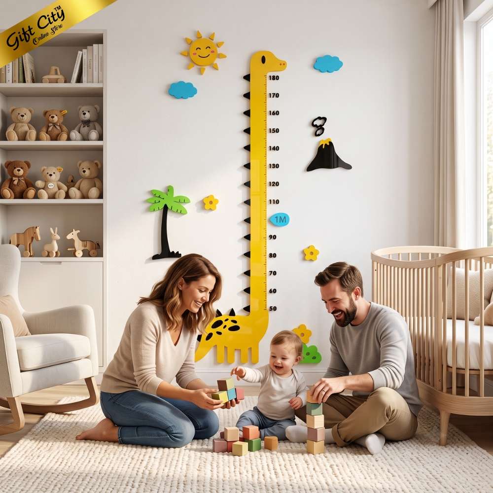 Baby Dinosaur Height Chart Wall Art – 3D Acrylic Growth Scale for Kids Room | Dinosaur Height Measurement Wall Decor