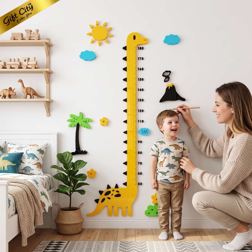 Baby Dinosaur Height Chart Wall Art – 3D Acrylic Growth Scale for Kids Room | Dinosaur Height Measurement Wall Decor