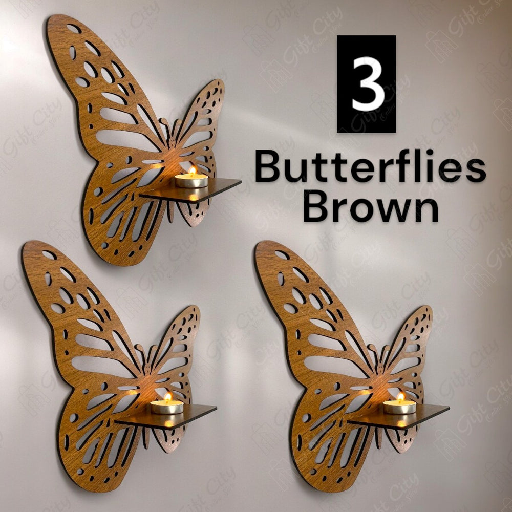 Gift City Presents the Premium Wooden Butterfly Wall Shelf – Elegant Brown Decorative Candlestick Holder - Gift City Online Store