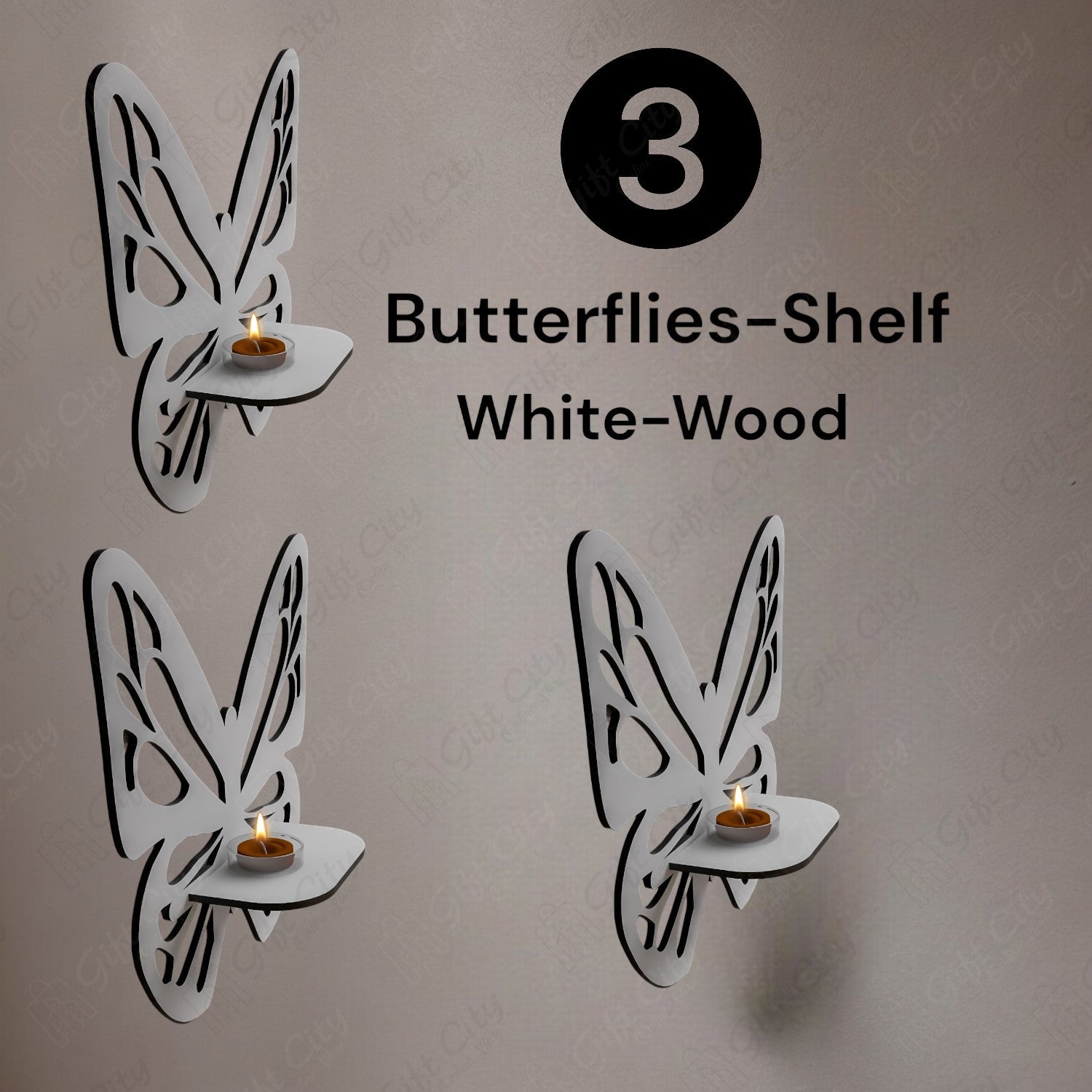 Gift City Presents the Elegant White Wooden Butterfly Wall Shelf – Premium Decorative Candlestick Holder