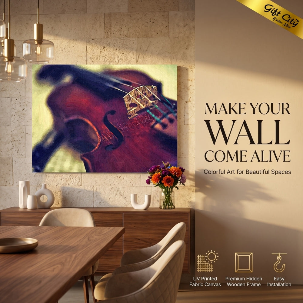 Violin Canvas Painting Wall Art with Wooden Frame | Musical Instrument Painting for Home Decor