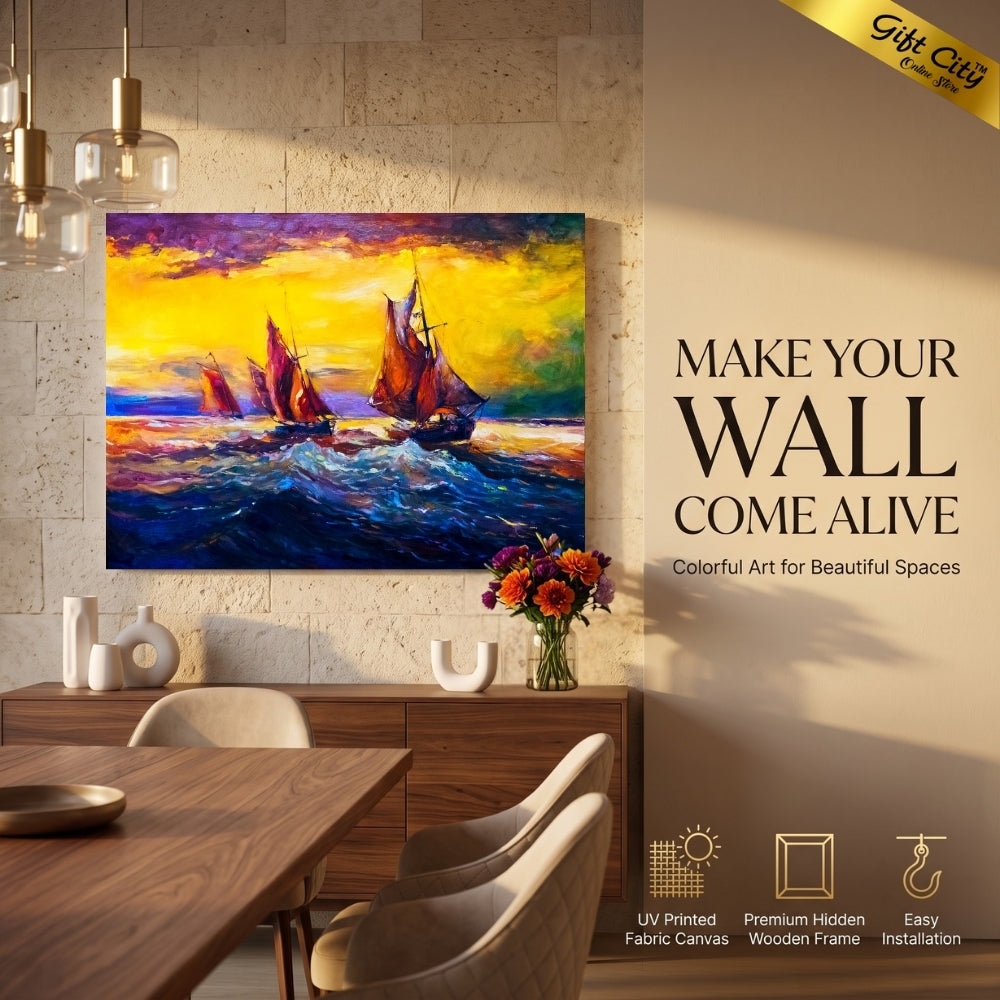 Sail Ship Canvas Painting | Sailing Ship Ocean Wall Art for Home & Office Decor