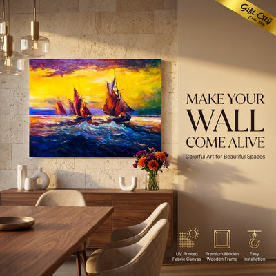 Sail Ship Canvas Painting | Sailing Ship Ocean Wall Art for Home & Office Decor