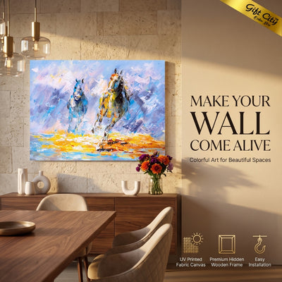 Running Horses Canvas Painting Wall Art | Modern Horse Artwork for Home & Office Decor