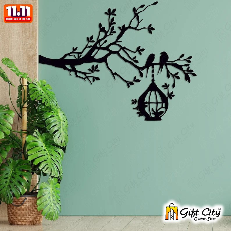 Tree With Birds On Nest Wooden Wall Art 