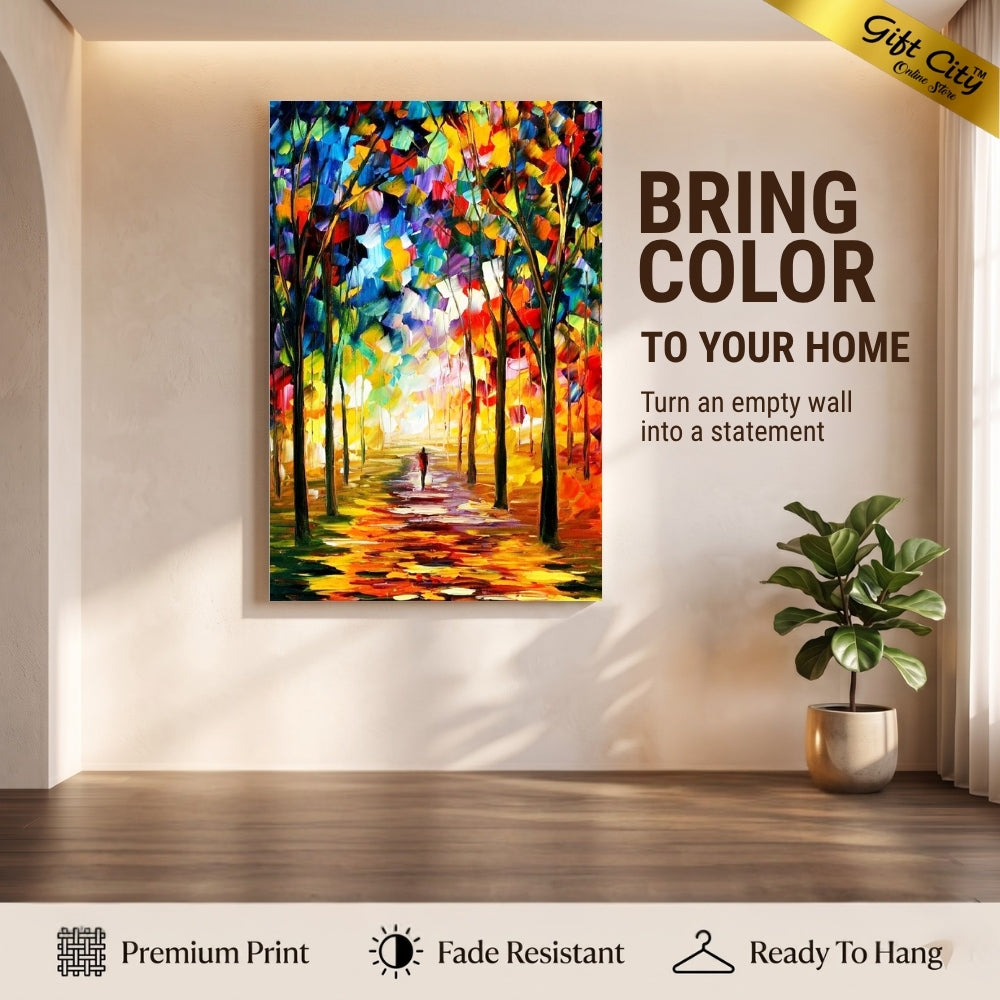 Forest Palette Knife Oil Canvas Painting | Colorful Forest Landscape Canvas Wall Art