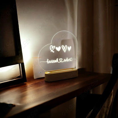 Gift City Customizable Modern Heart Shape Decorative Table Lamp with Acrylic Top and Acrylic Base - Direct Wire, Best Gift for Couples