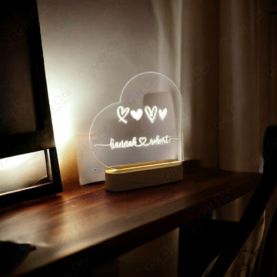 Gift City Customizable Modern Heart Shape Decorative Table Lamp with Acrylic Top and Acrylic Base - Direct Wire, Best Gift for Couples - Gift City Online Store