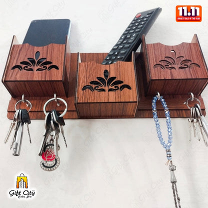 GEOMETRIC Multipurpose design Wood Key Holder With 8 Hooks